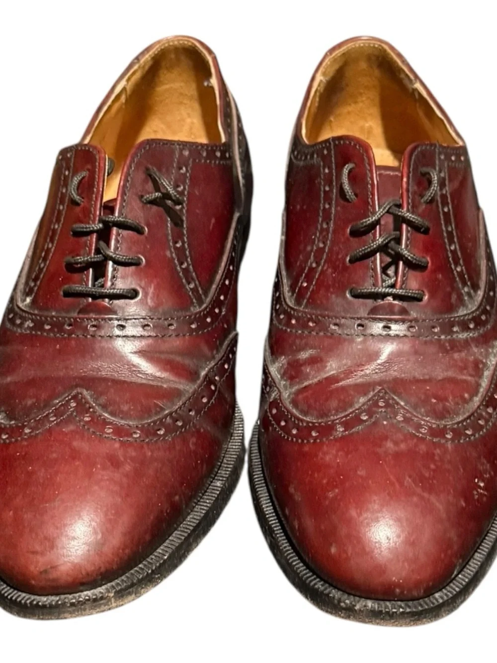 Cole Haan Men's Wingtip Oxfords Size 8.5 D Burgundy Leather Dress Shoes Made USA